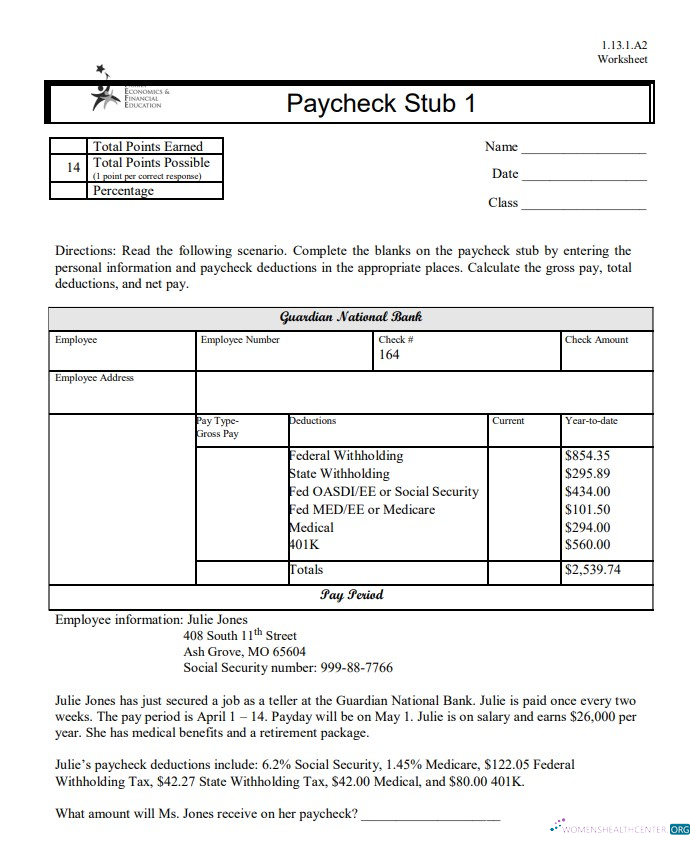 Download Family Economics & Financial Education paycheck stub Word and PDF template Photoshop template